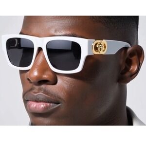 Sunglasses White Frame Gold Accents Kleo Men's Fashion Beach Outside Wear Lentes